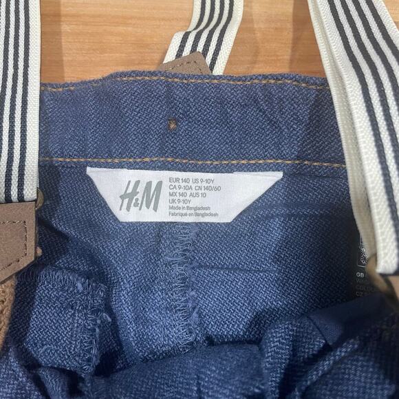 H&M boys long shirts with suspenders US 9-10 blue 100% cotton fancy preppy - Picture 4 of 5